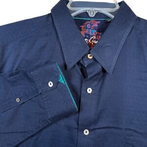 Robert Graham Button Down Men XL Navy Diamond Jacquard Embroidered Long Sleeve